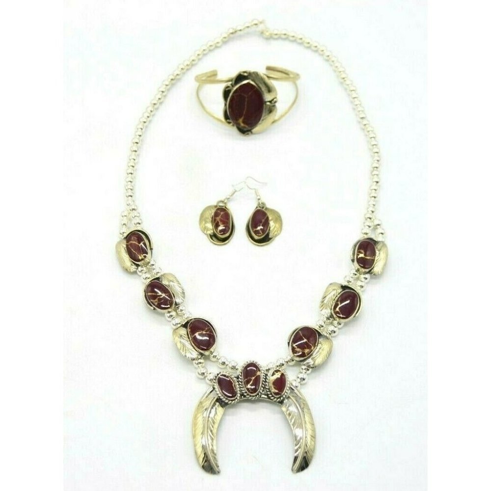 Red Gold Brecciated Jasper Navajo Mexican Silver N